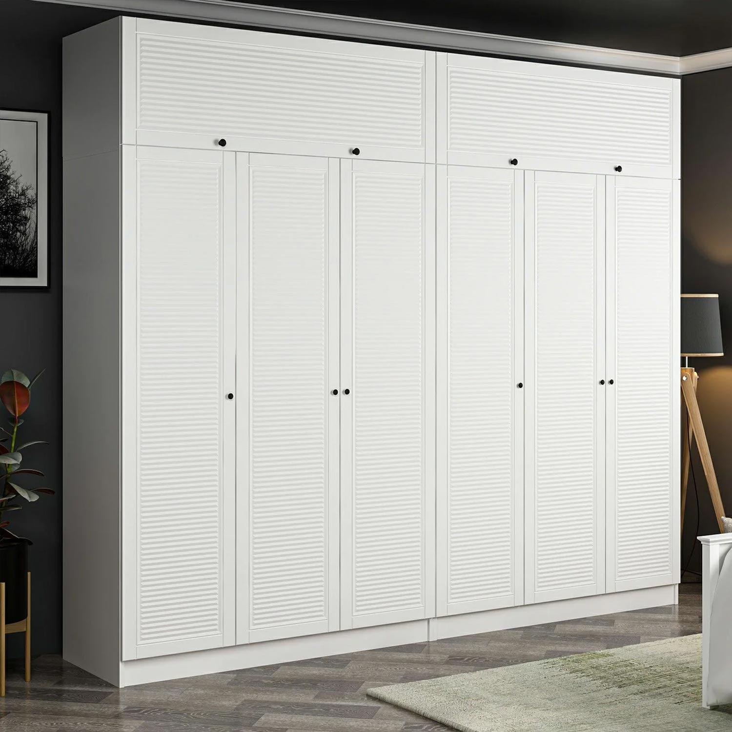 Armoire haute 6 portes battantes et 2 portes basculantes modèle 1 Kuta L270xH235cm Bois Blanc