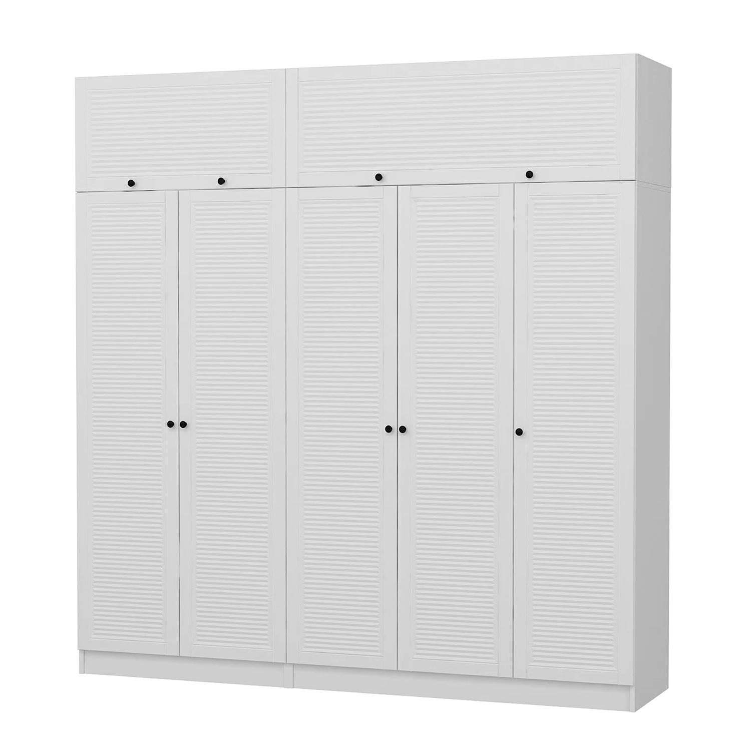 Armoire haute 5 portes battantes et 2 portes basculantes Kuta L225xH255cm Bois Blanc