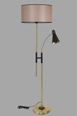 Lampadaire 2 ampoules Mulsum H165cm Tissu Beige et Métal Or