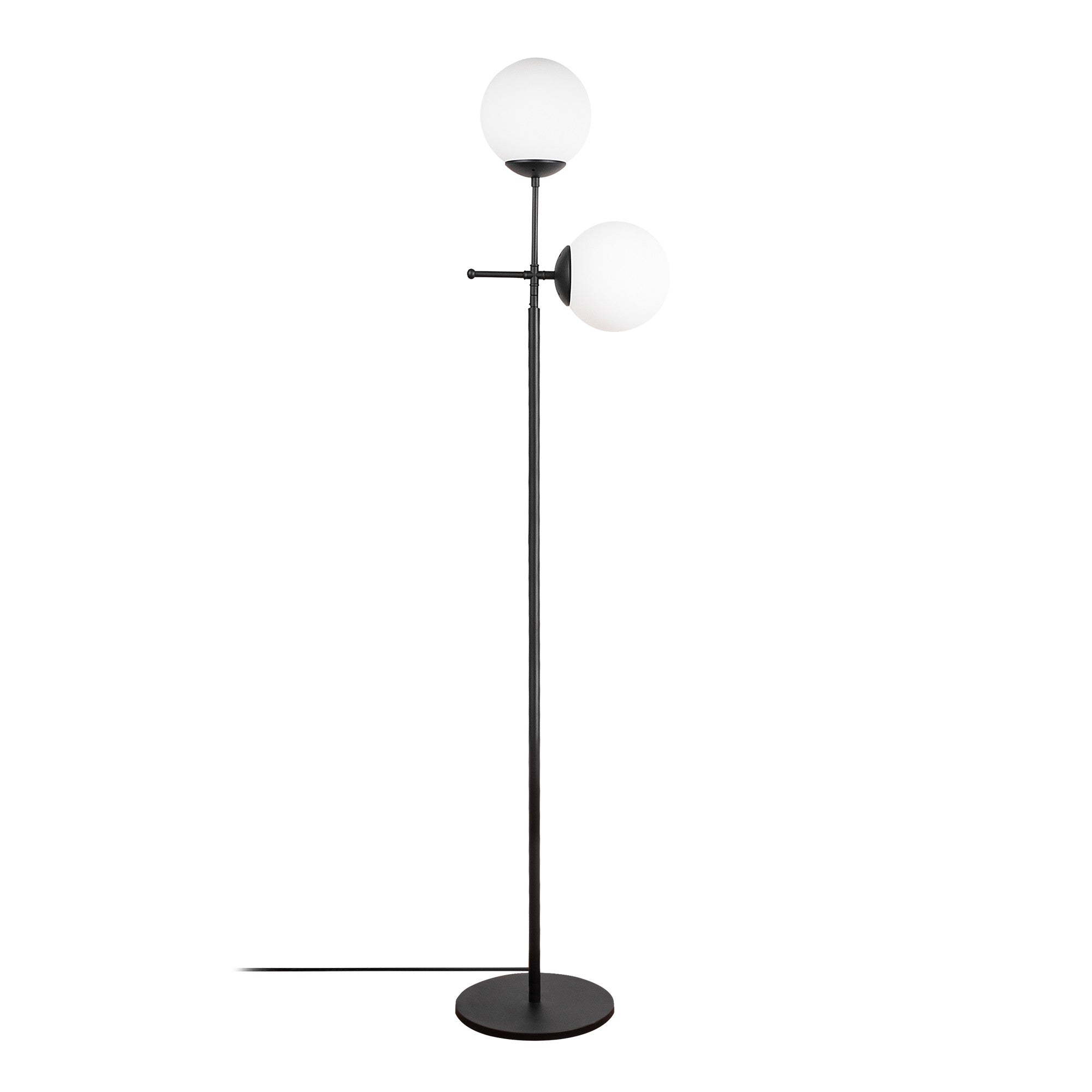 Lampadaire 2 globes Kasumi 174cm Verre Blanc et Métal Noir