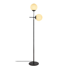 Lampadaire 2 globes Kasumi 174cm Verre Blanc et Métal Noir