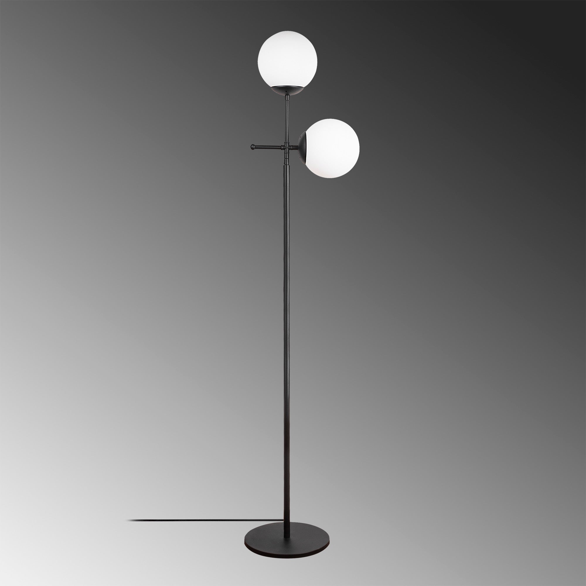 Lampadaire 2 globes Kasumi 174cm Verre Blanc et Métal Noir