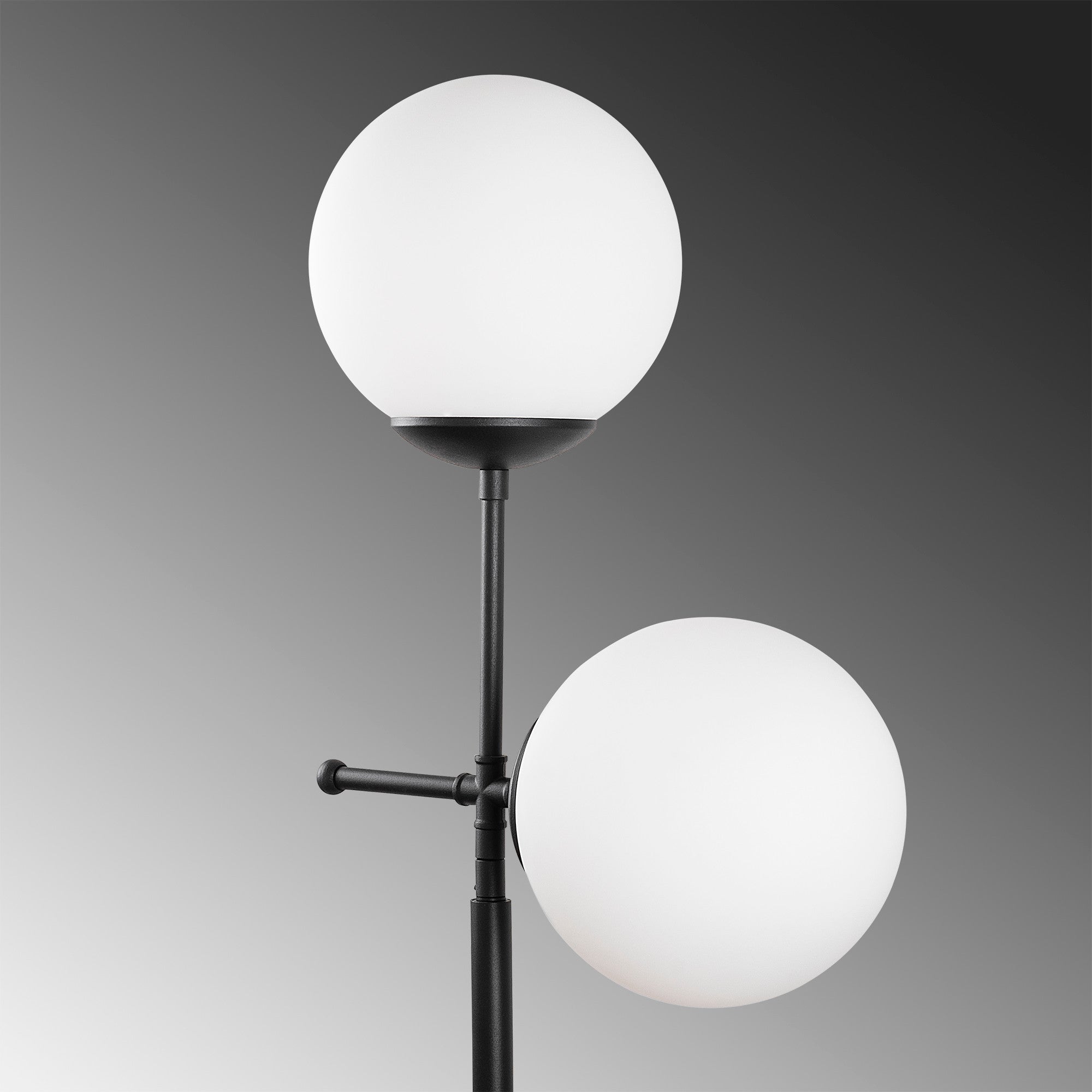 Lampadaire 2 globes Kasumi 174cm Verre Blanc et Métal Noir