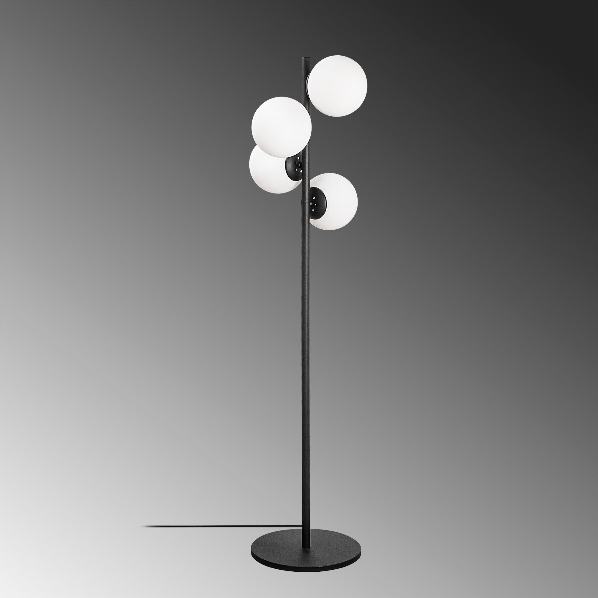 Lampadaire 4 globes Kasumi 130cm Verre Blanc et Métal Noir