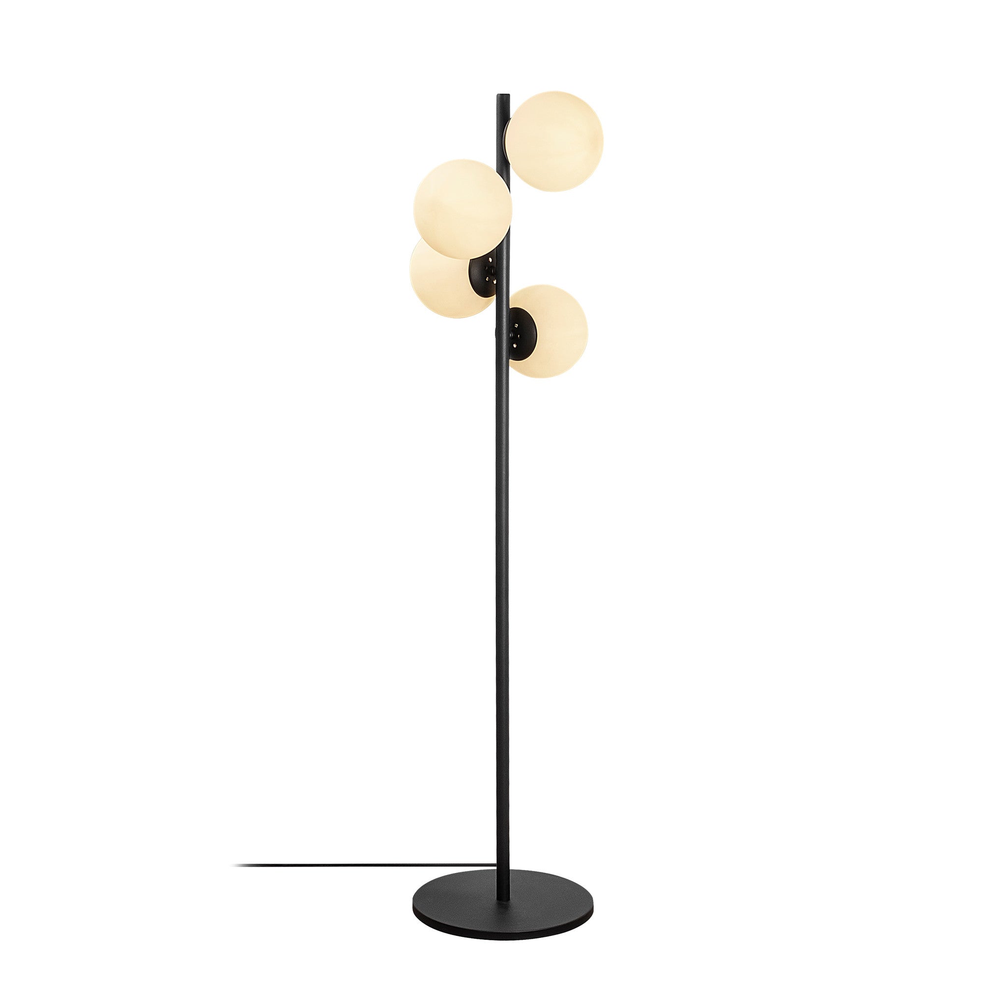 Lampadaire 4 globes Kasumi 130cm Verre Blanc et Métal Noir