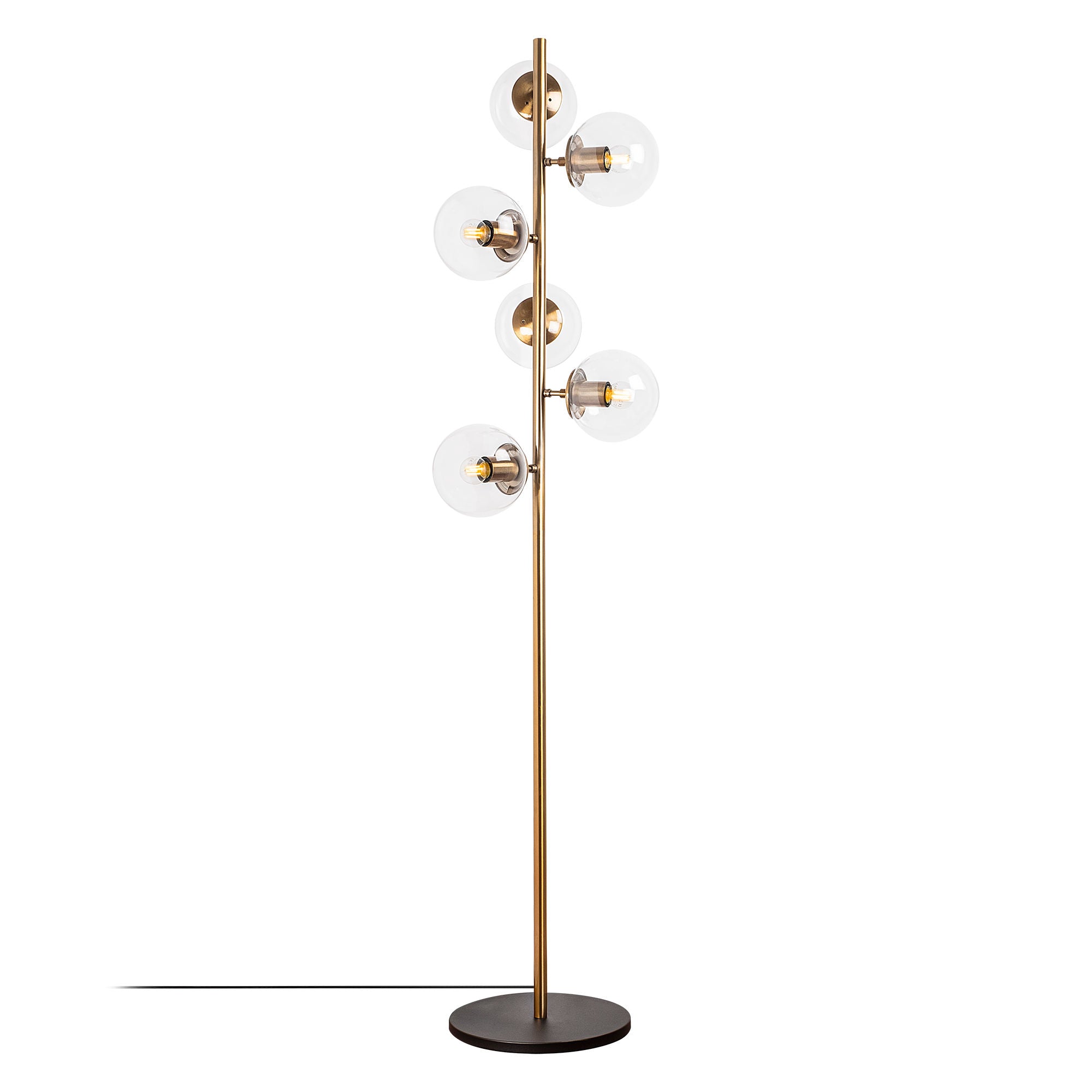 Lampadaire 6 lampes sphériques Bulla H163cm Verre Transparent et Métal Or