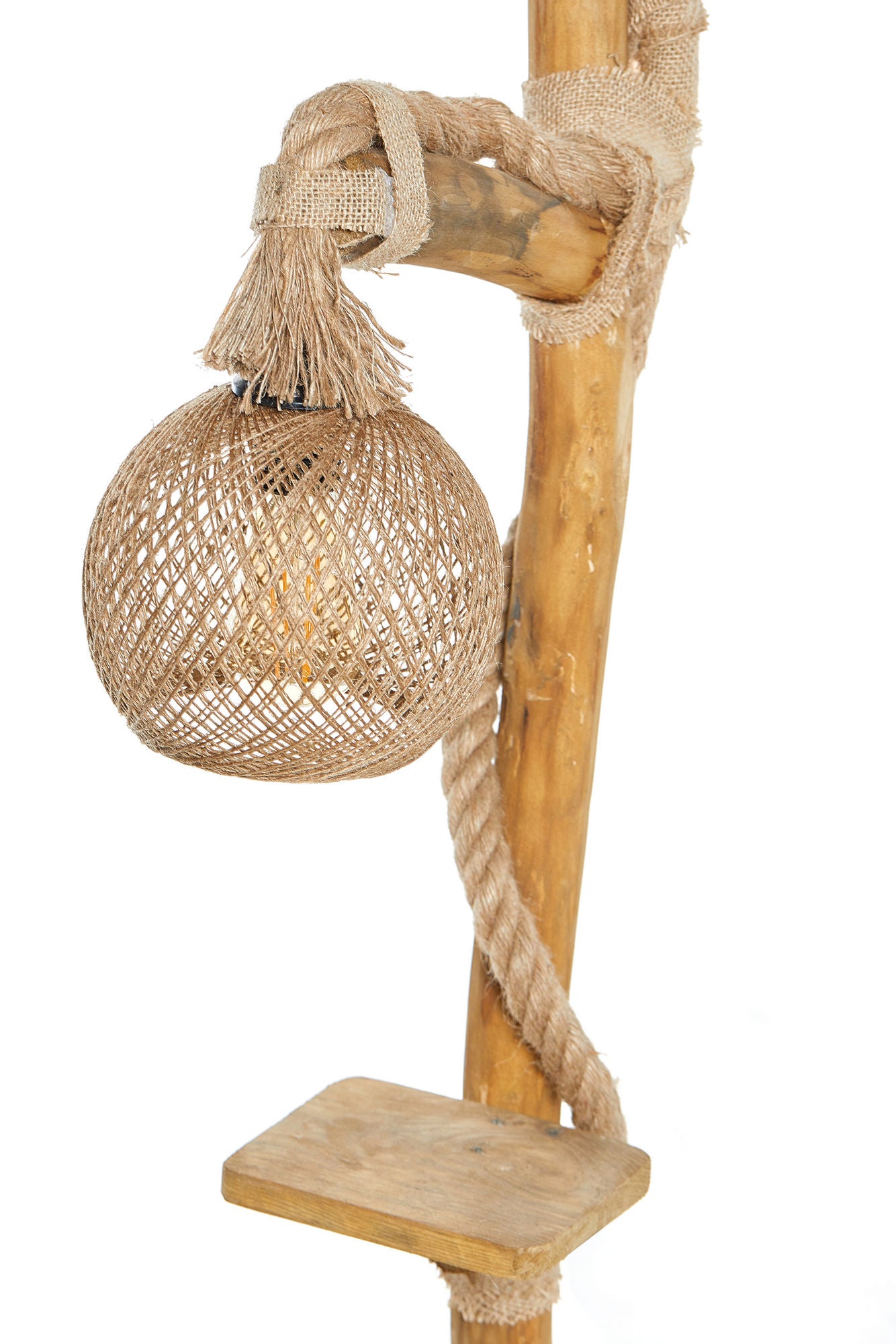 Lampadaire avec tablette 2 lampes Tilia H156cm Bois et Jute Naturel