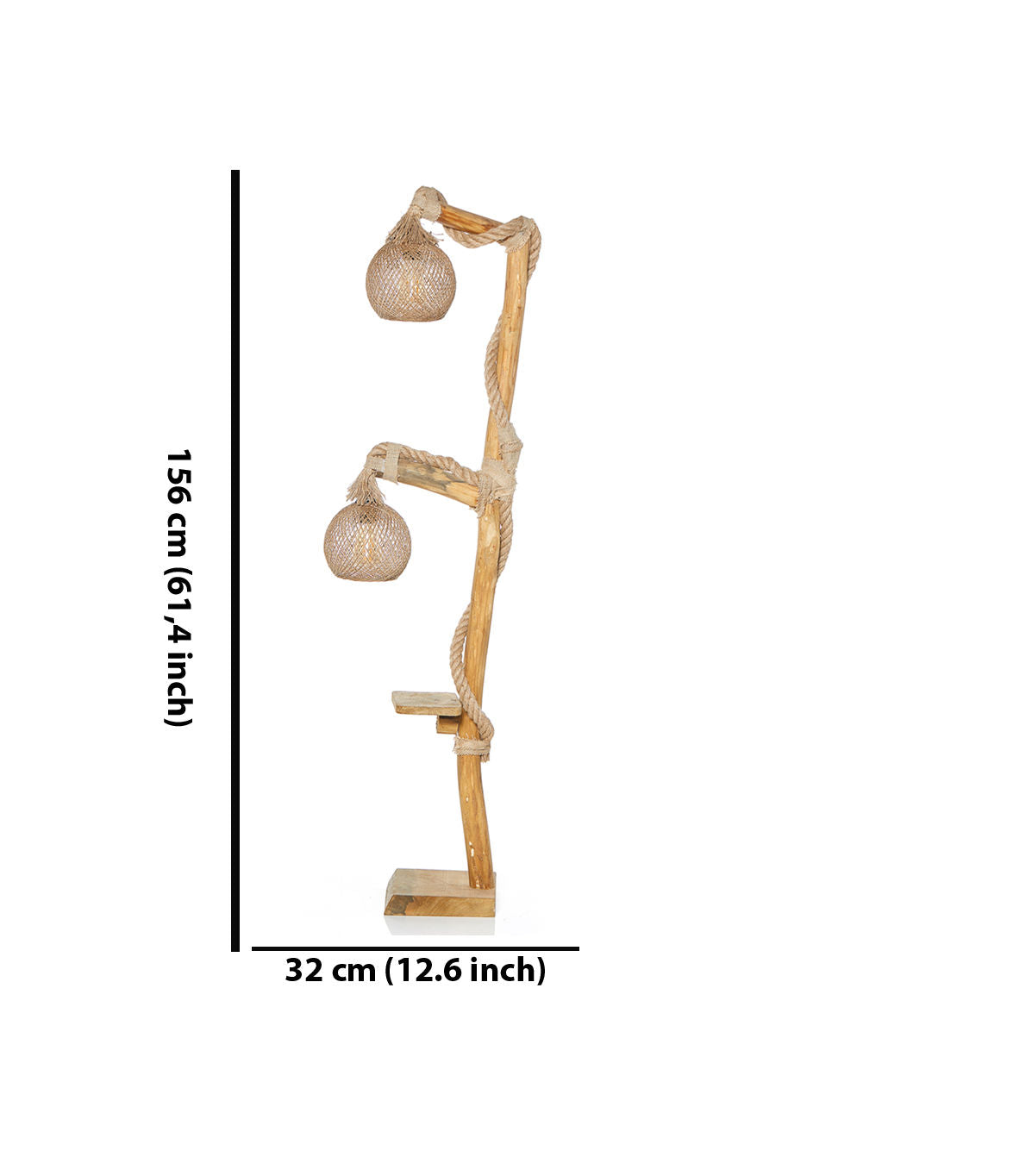 Lampadaire avec tablette 2 lampes Tilia H156cm Bois et Jute Naturel