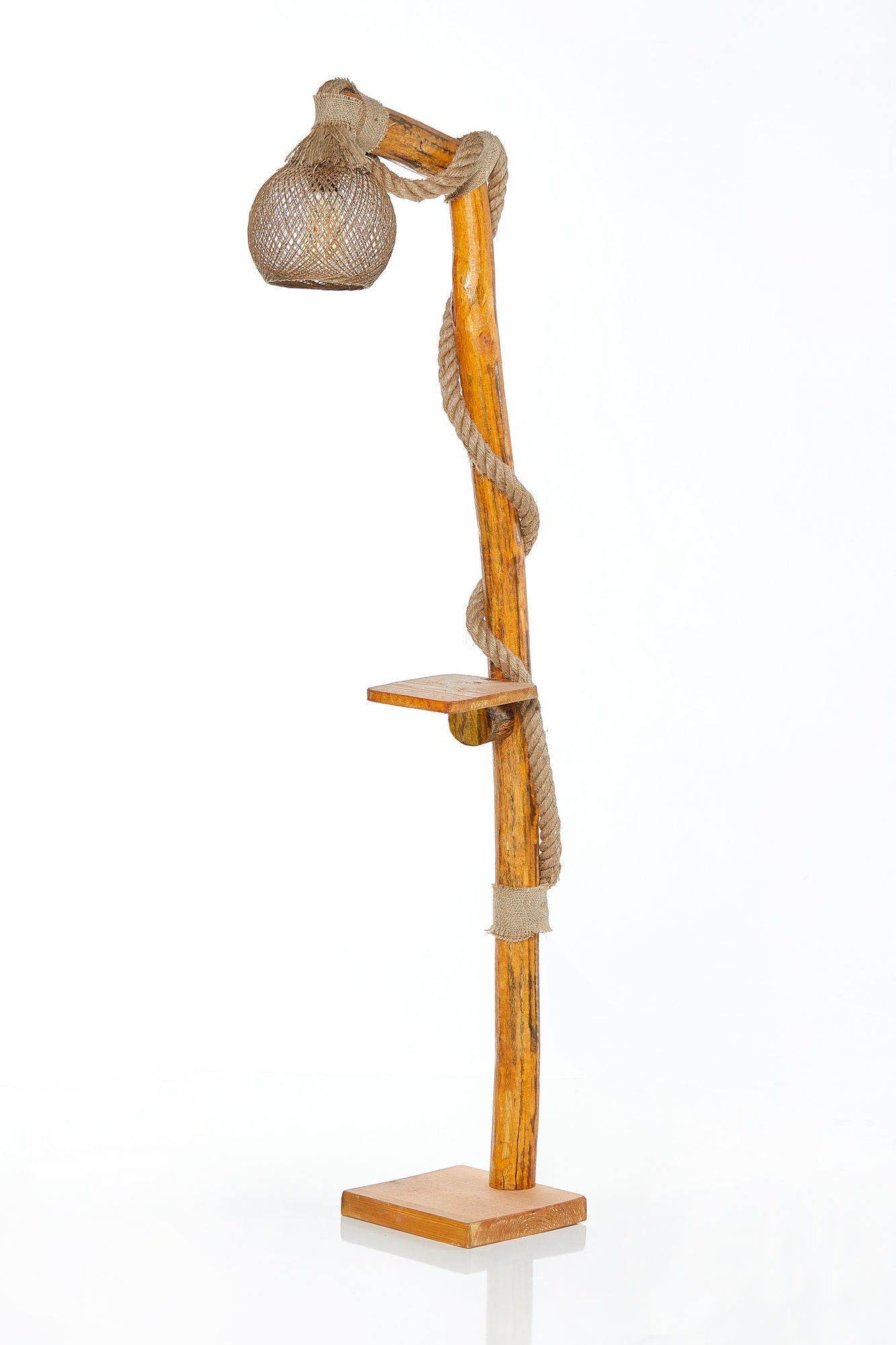 Lampadaire avec tablette Tilia H156cm Bois et Jute Naturel