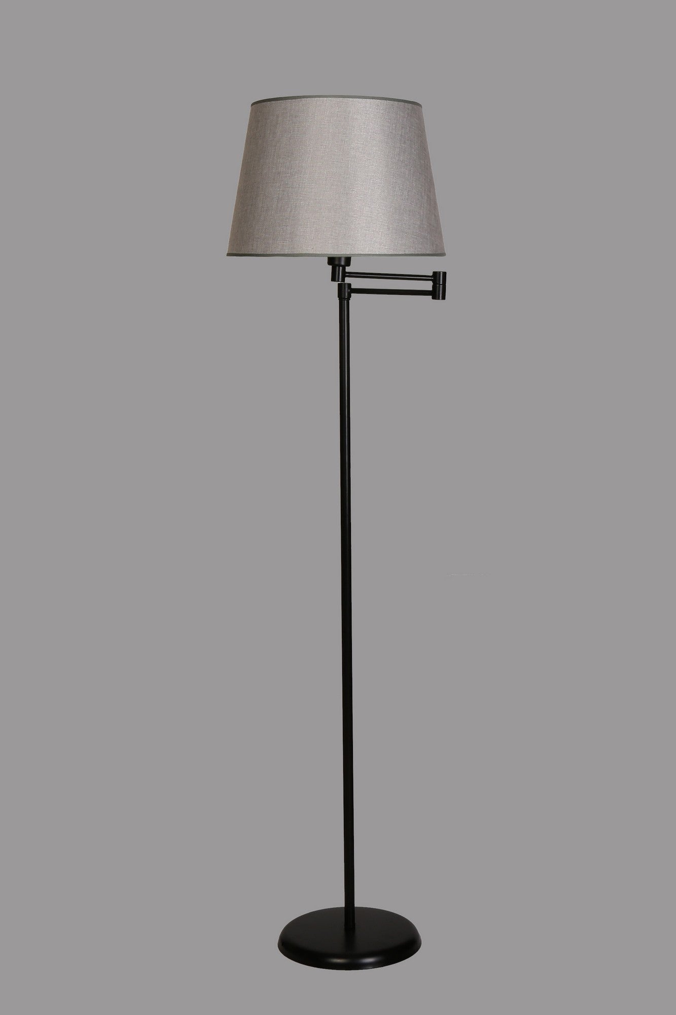 Lampadaire bras pivotant Verticula Tissu tronconique Gris et Métal Noir