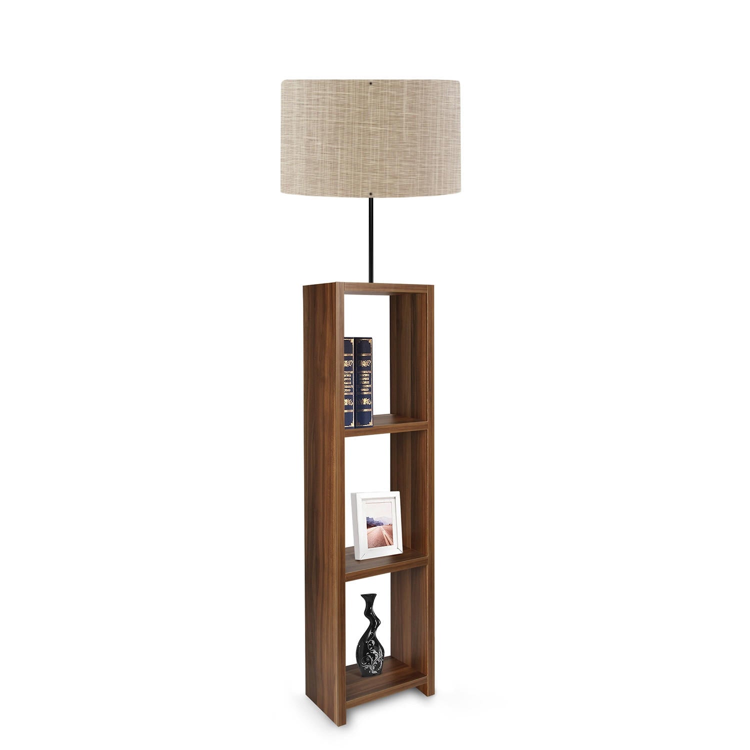 Lampadaire combiné 3 étagères Poppy H150cm Tissu Beige et Bois Naturel