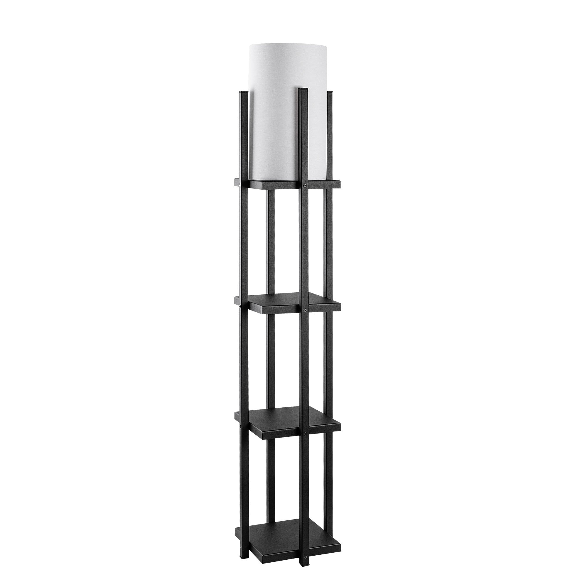 Lampadaire combiné 3 étagères Ulkoda H130cm Métal Noir et Tissu Blanc