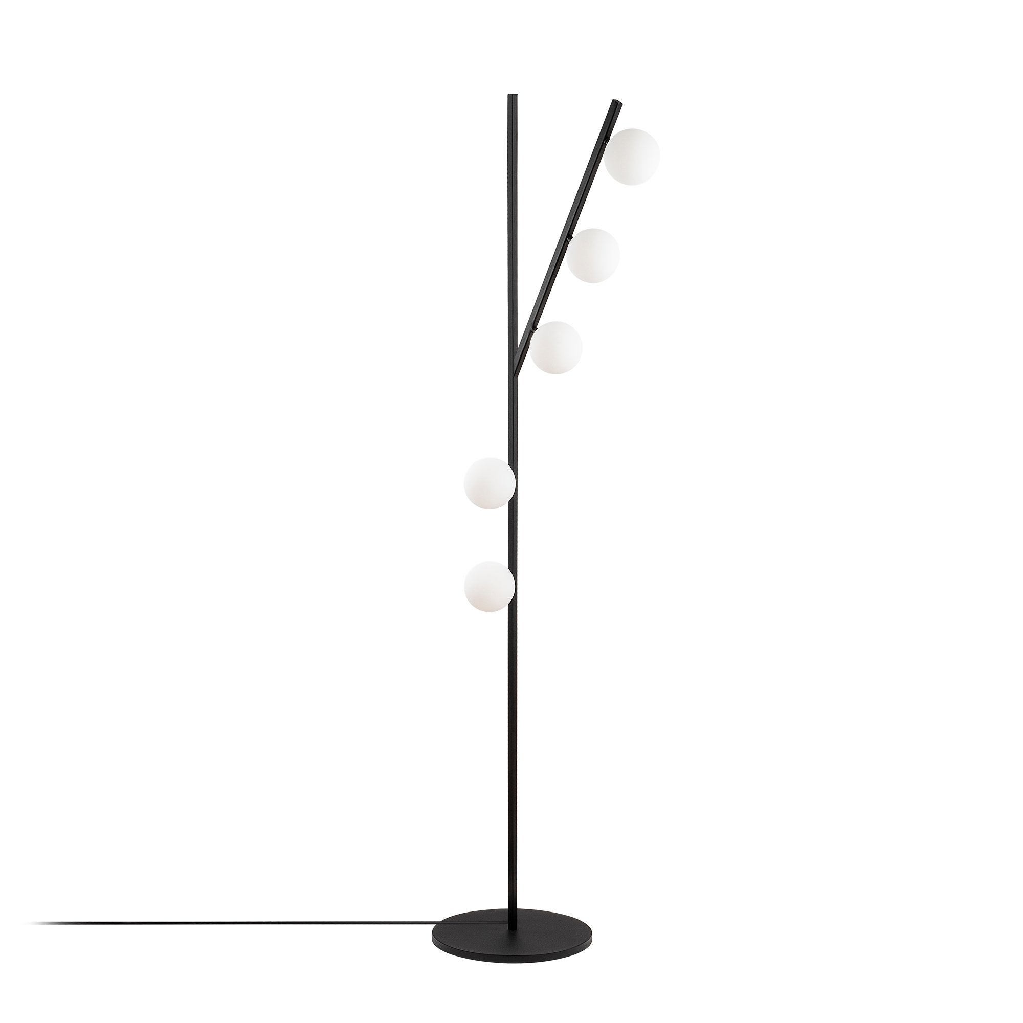 Lampadaire design Blewit H167cm Métal Noir et Verre Blanc