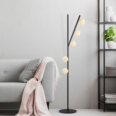 Lampadaire design Blewit H167cm Métal Noir et Verre Blanc