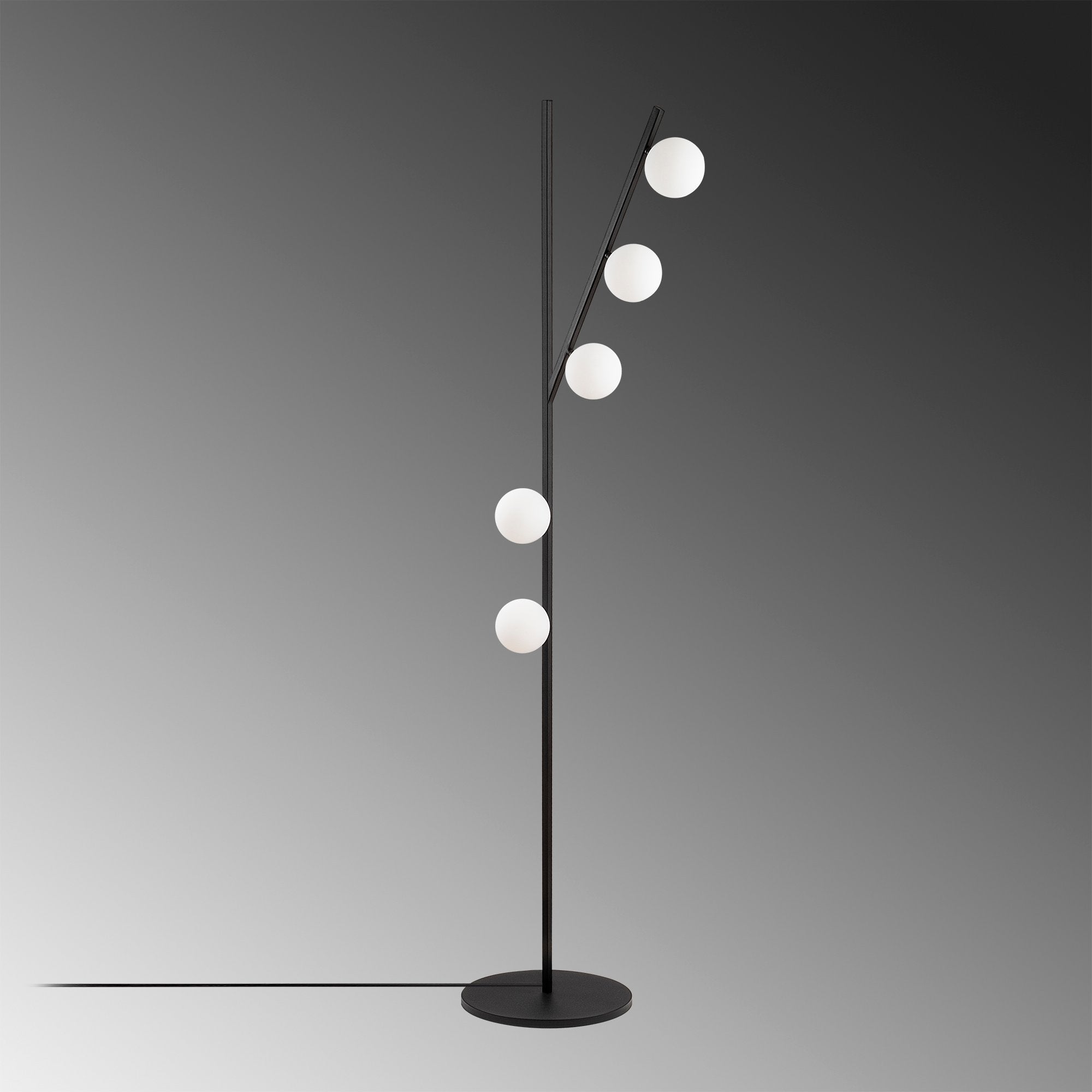 Lampadaire design Blewit H167cm Métal Noir et Verre Blanc