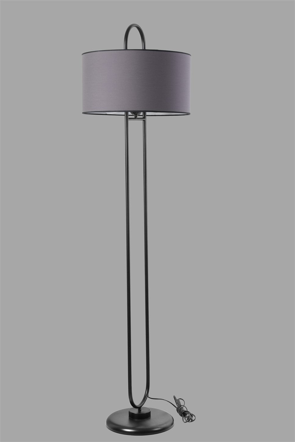 Lampadaire elliptique Ovalis 170cm Tissu Anthracite et Métal Noir