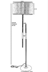 Lampadaire en H Zorax H165cm Tissu effet lambris Multicolore et Métal Or et Noir