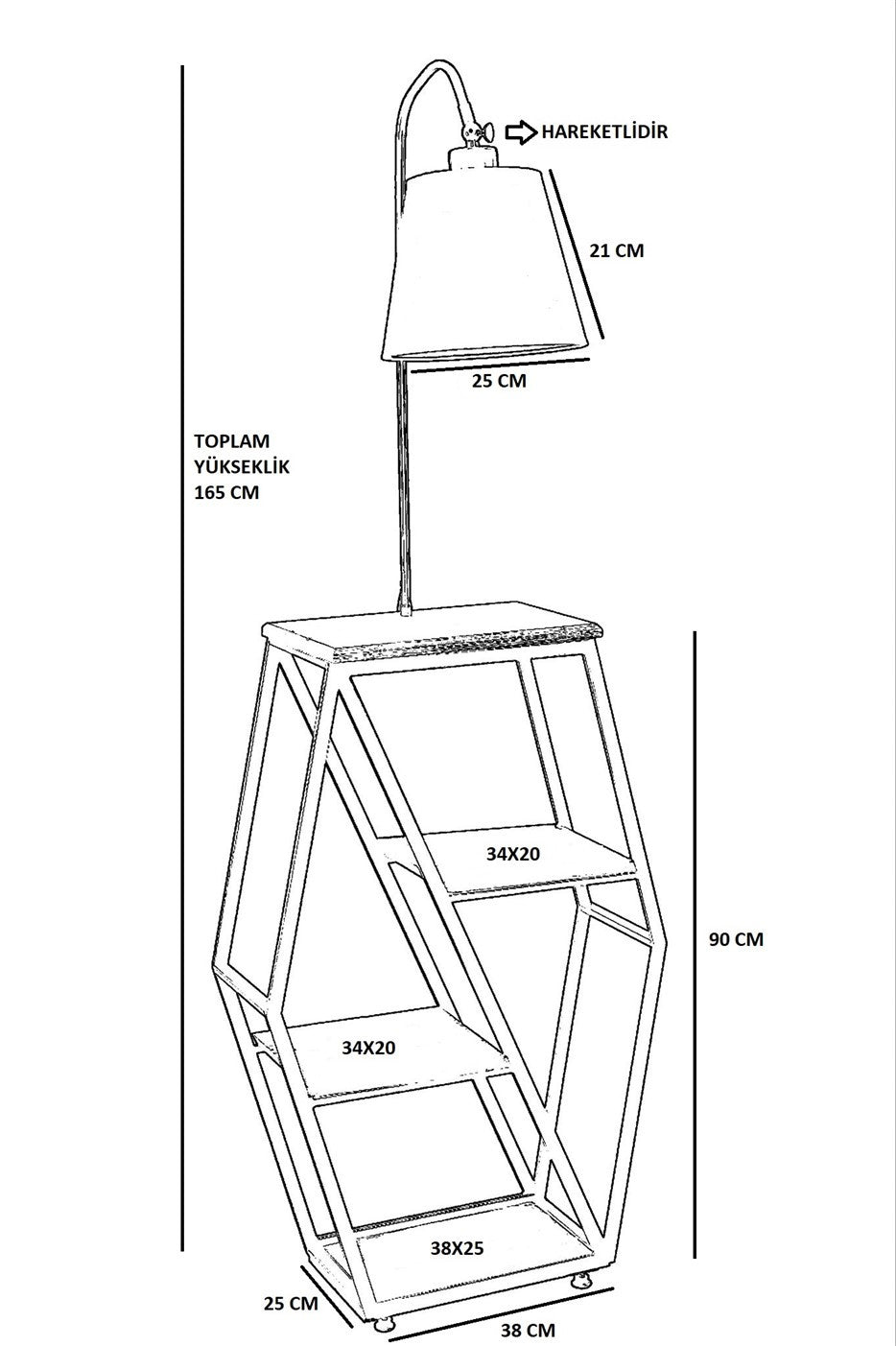 Lampadaire étagère Merel H165cm Bois clair, Métal Noir et Tissu Rouge