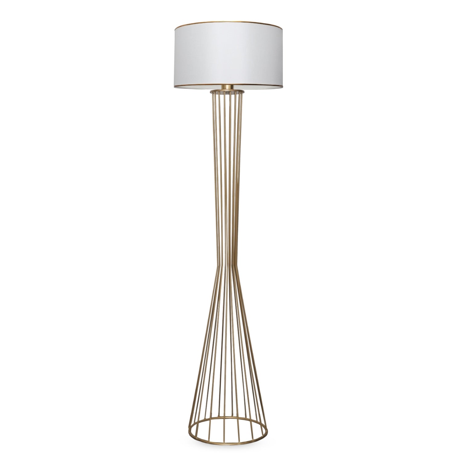 Lampadaire filaire sablier Tisha 155cm Métal Or et Tissu Blanc