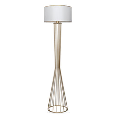 Lampadaire filaire sablier Tisha 155cm Métal Or et Tissu Blanc