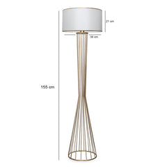 Lampadaire filaire sablier Tisha 155cm Métal Or et Tissu Blanc