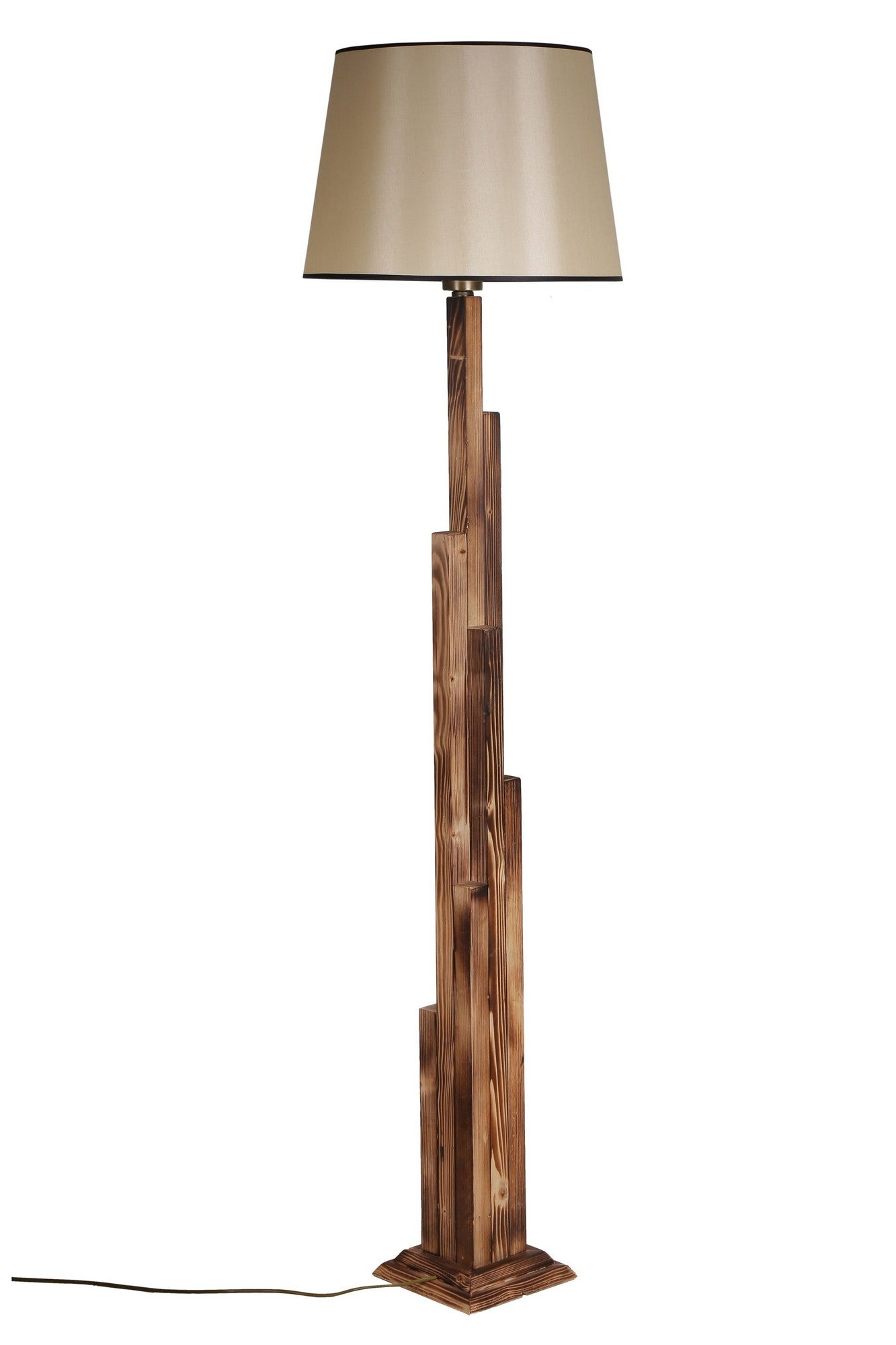 Lampadaire Picea H175cm Sapin massif Naturel et Tissu Marron clair