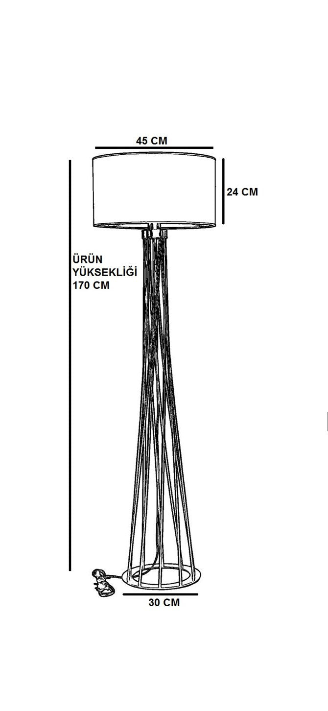 Lampadaire pied filaire torsade Ovalissa 175cm Tissu Anthracite et Métal Noir