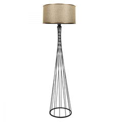 Lampadaire pied filaire Vetin H143cm Métal Noir et Tissu Beige et Or