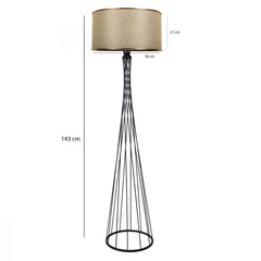 Lampadaire pied filaire Vetin H143cm Métal Noir et Tissu Beige et Or