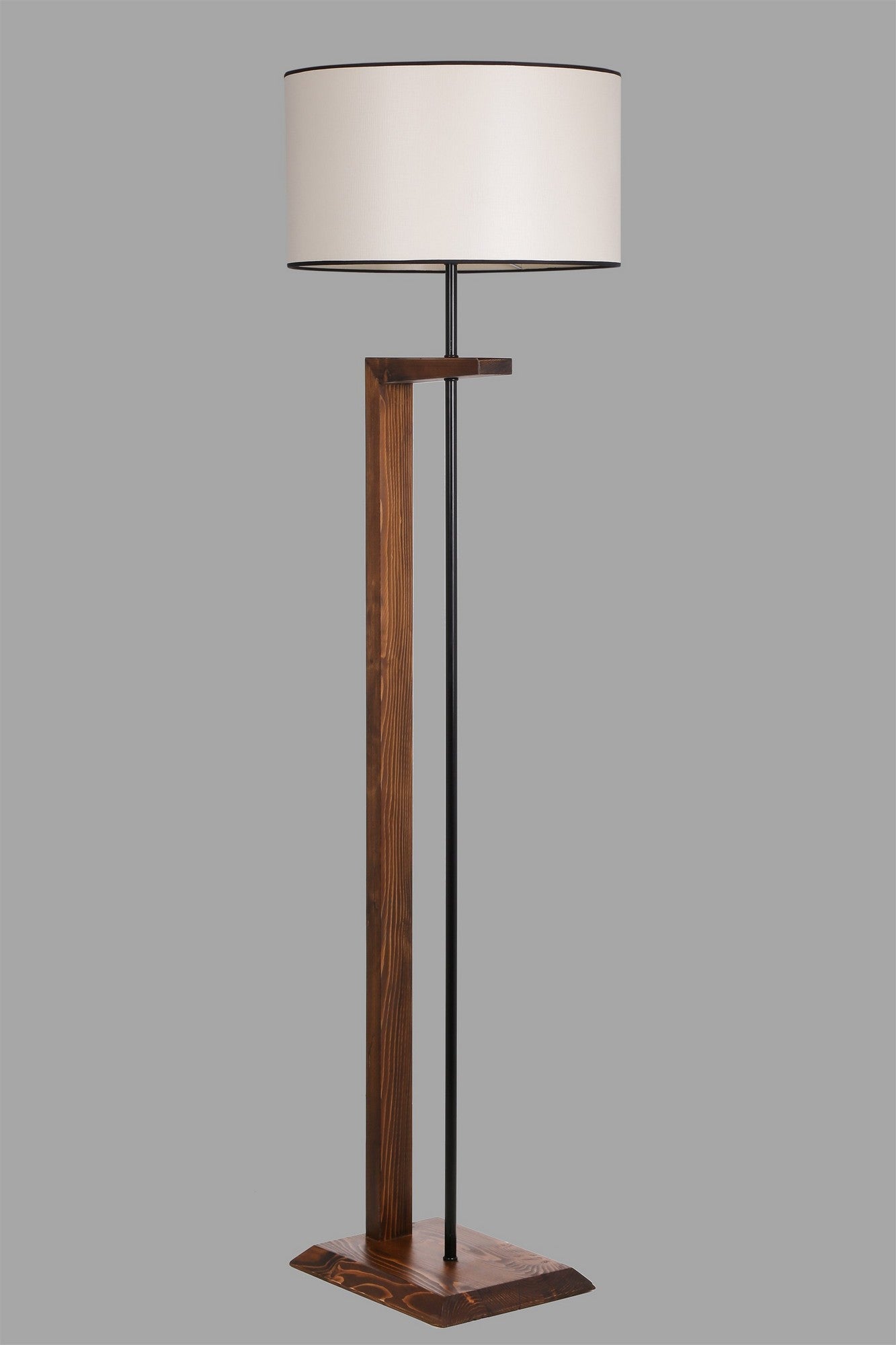 Lampadaire Soleta H163cm Bois massif Naturel et Tissu Blanc