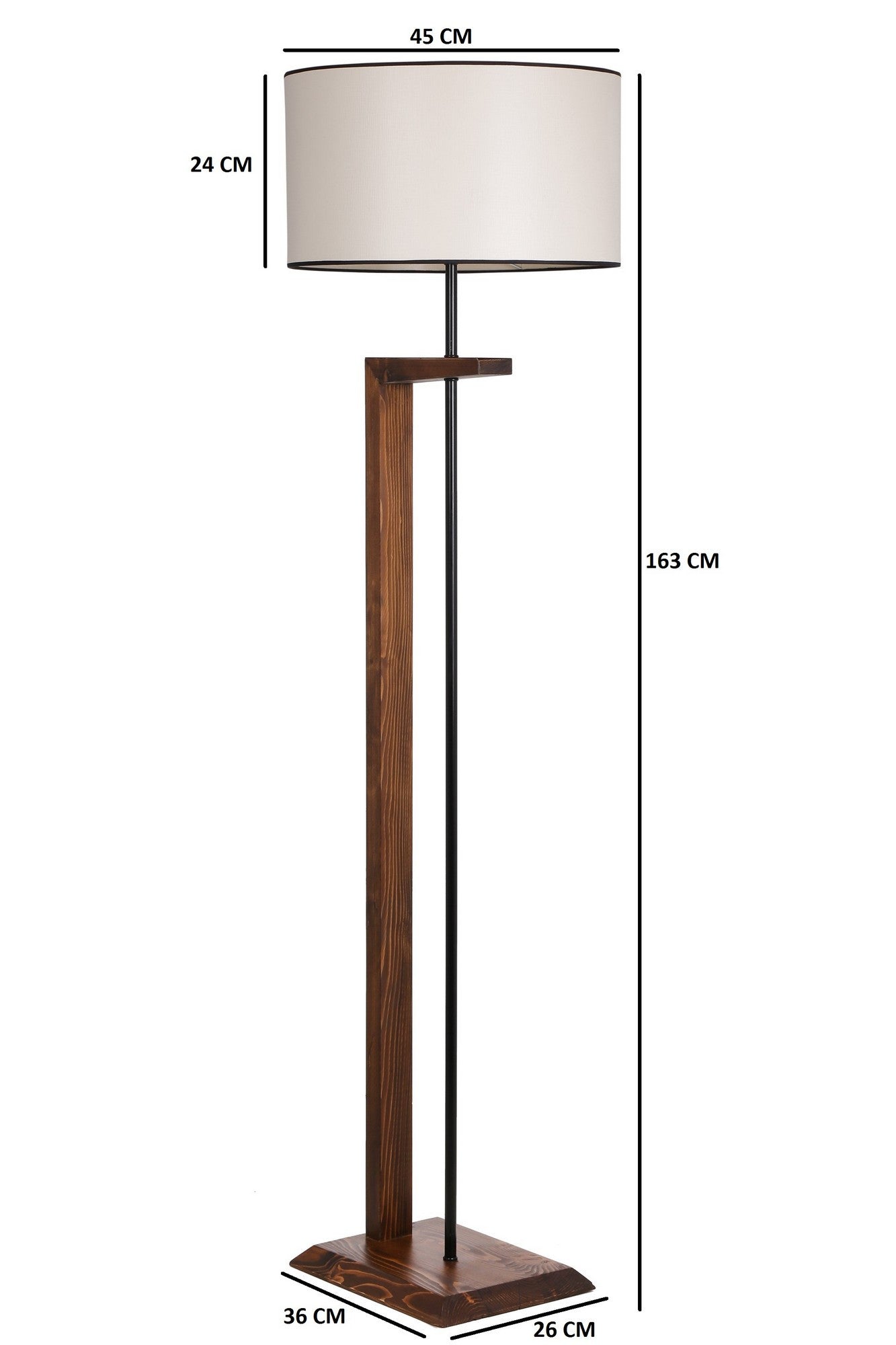 Lampadaire Soleta H163cm Bois massif Naturel et Tissu Blanc