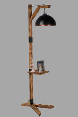 Lampadaire / table d'appointe style industriel Morille H185cm Métal Noir et Bois massif foncé