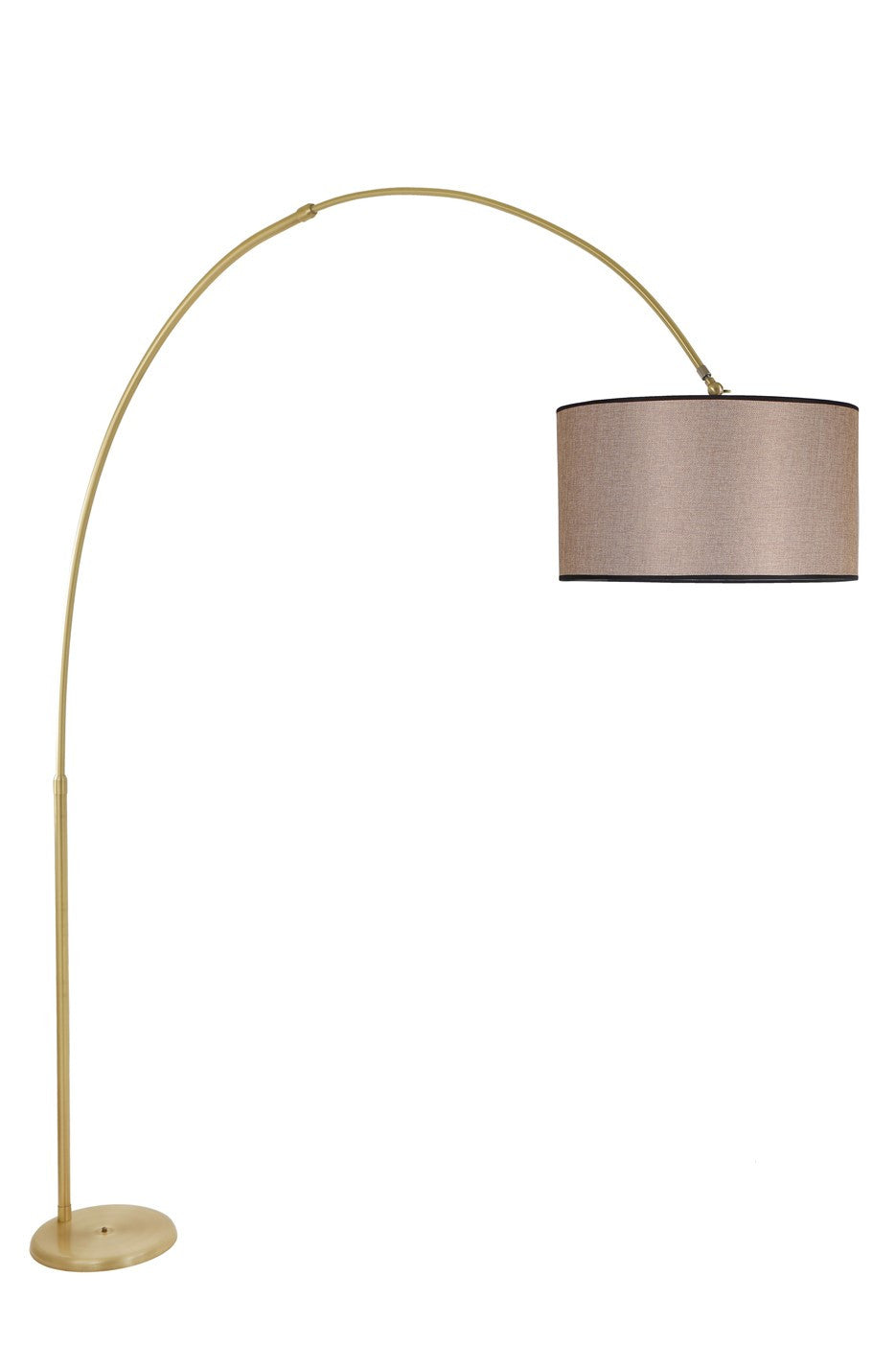 Lampadaire télescopique réglable Arcus 155cm Tissu Beige foncé et Métal Or