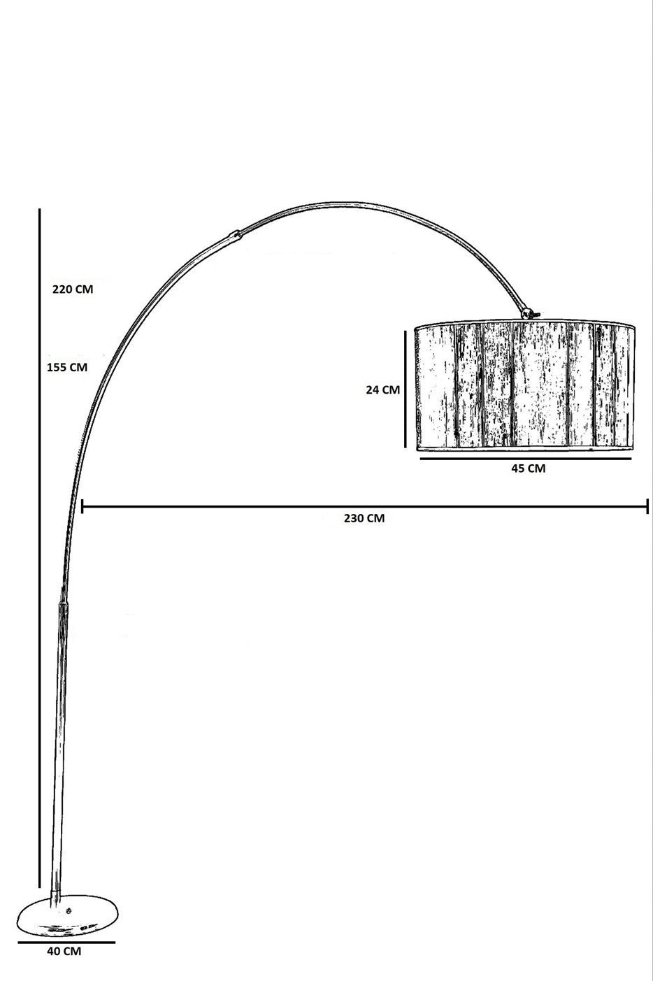 Lampadaire télescopique réglable Arcus 155cm Tissu Beige foncé et Métal Or