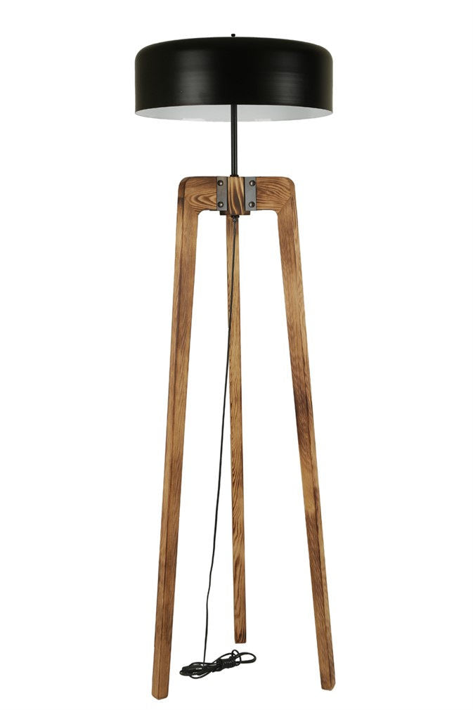 Lampadaire Thomas H170cm Bois massif Naturel et Métal Noir