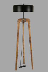 Lampadaire Thomas H170cm Bois massif Naturel et Métal Noir