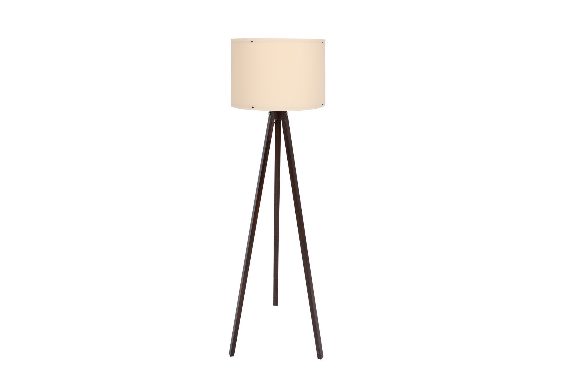 Lampadaire trépied Luca 145cm Tissu Blanc Crème et Bois Marron