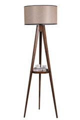 Lampadaire trépied Lunctura 165cm Bois Marron et Tissu Beige