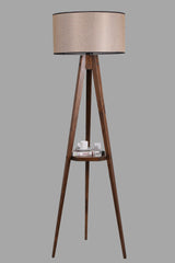 Lampadaire trépied Lunctura 165cm Bois Marron et Tissu Beige