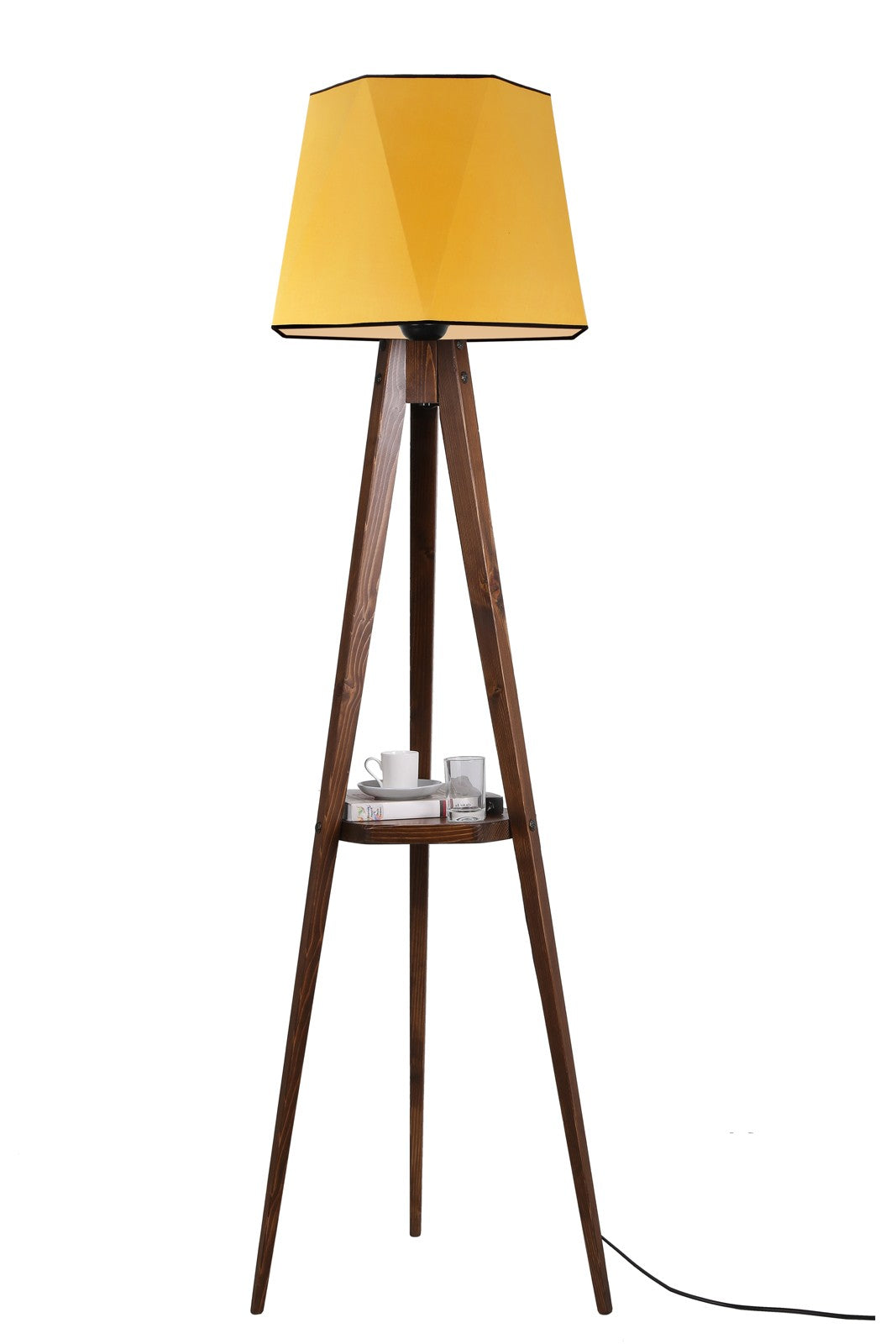 Lampadaire trépied Lunctura 165cm Moutarde et Bois Marron