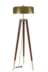 Lampadaire trépied Oronge H165cm Bois foncé et Métal Or