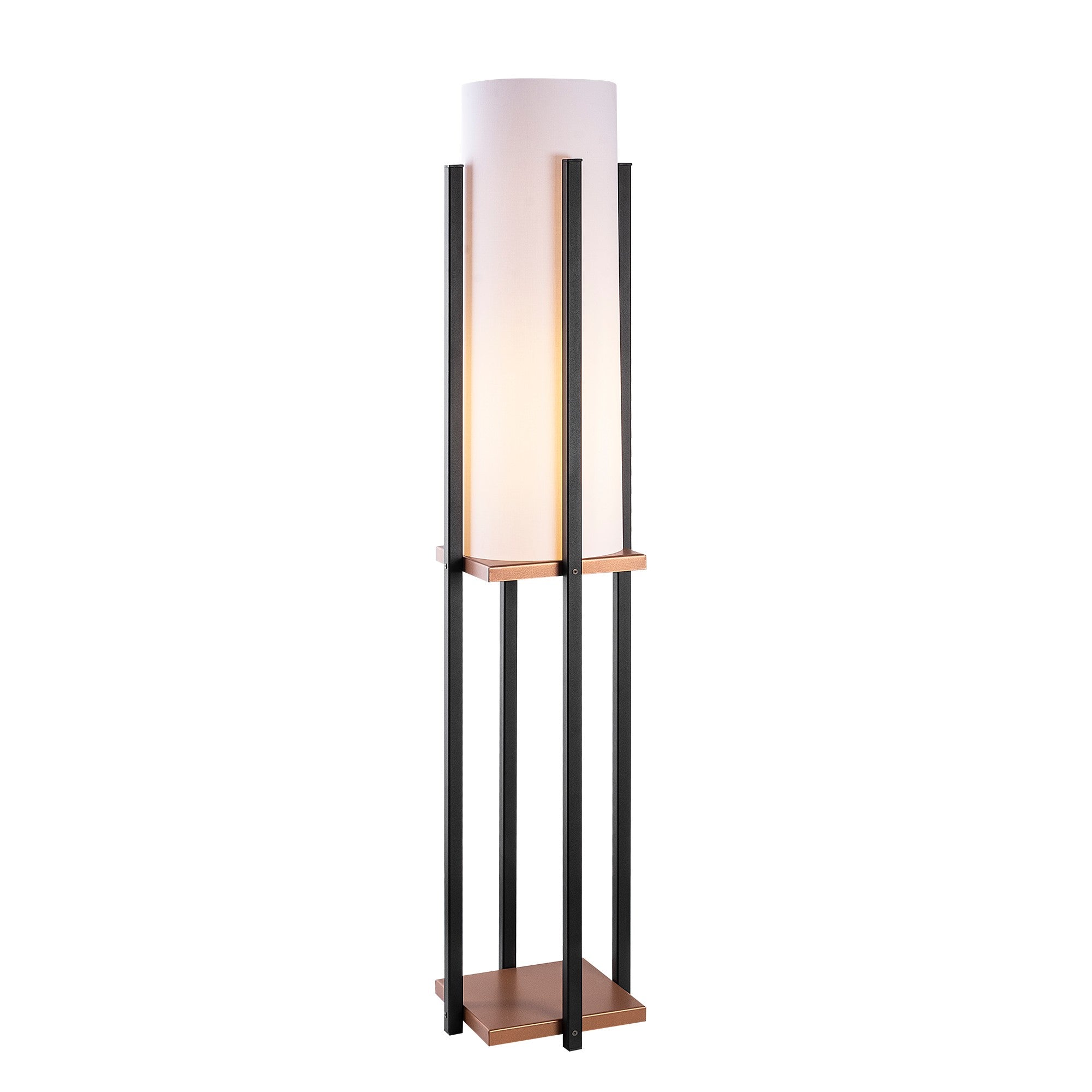 Lampadaire Ulkody 130cm Métal Noir et Cuivre et Tissu Blanc