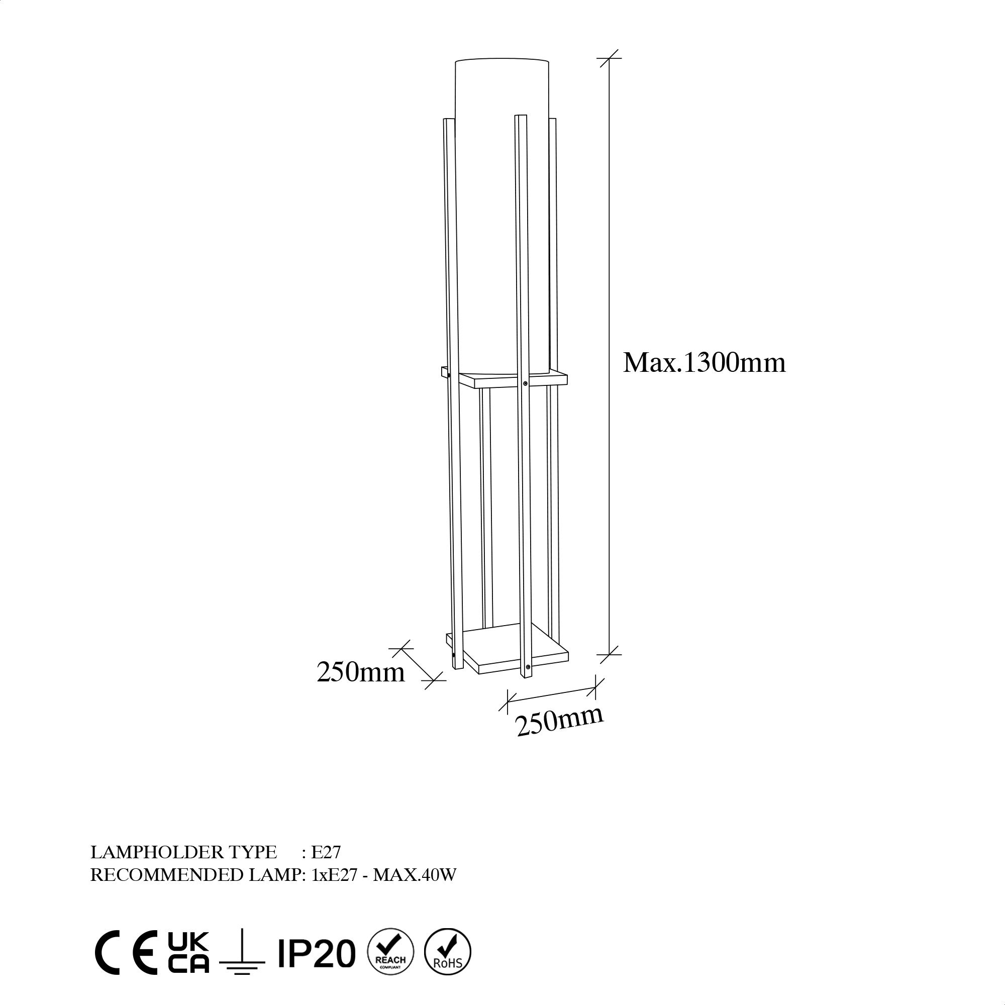 Lampadaire Ulkody 130cm Métal Noir et Cuivre et Tissu Blanc