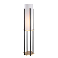 Lampadaire Ulkody 130cm Métal Noir et Or et Tissu Blanc