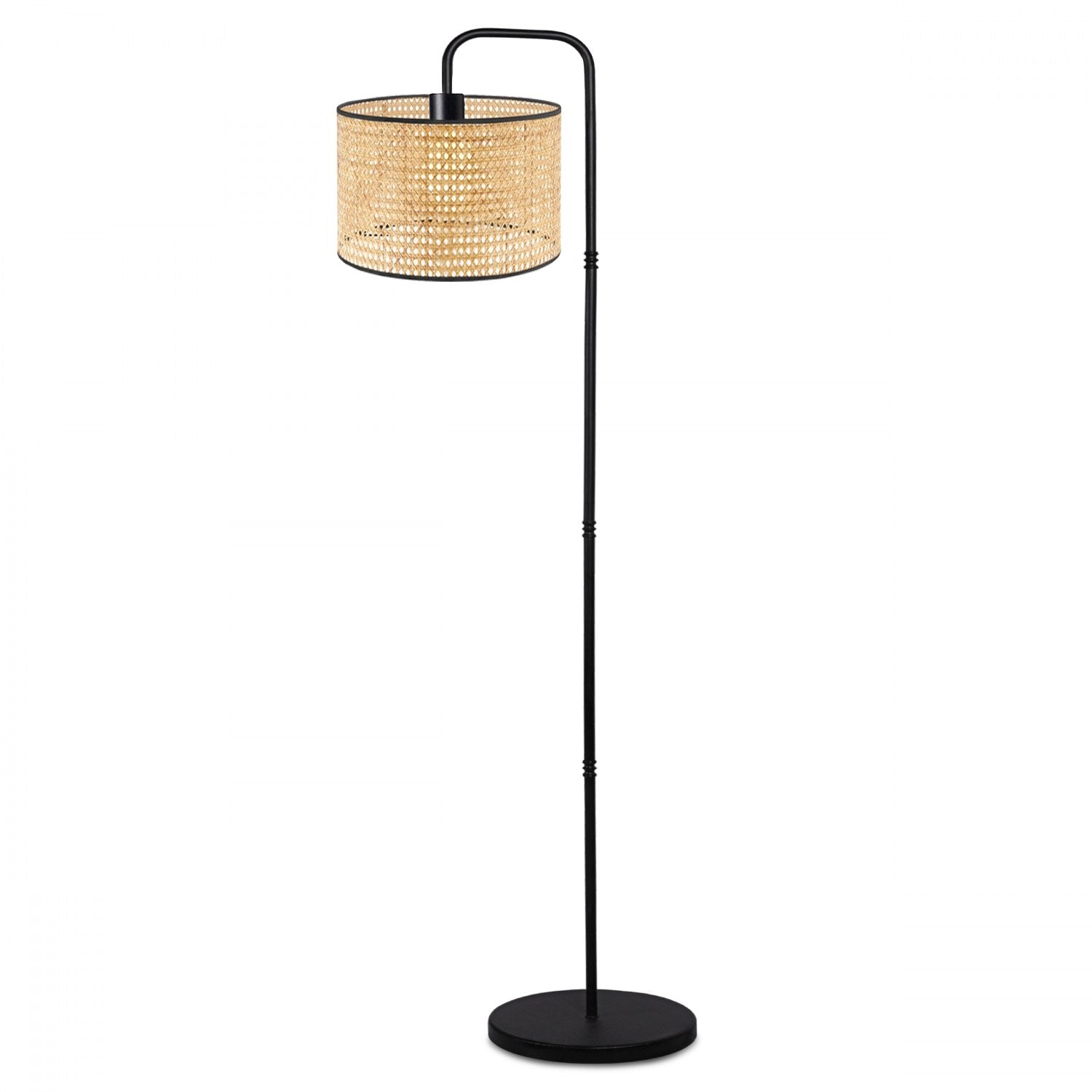 Lampadaire Veronica H151cm Métal Noir et Rotin Beige