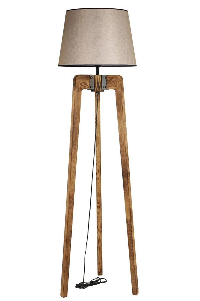 Lampadaire William H170cm Bois massif Naturel et Tissu Beige