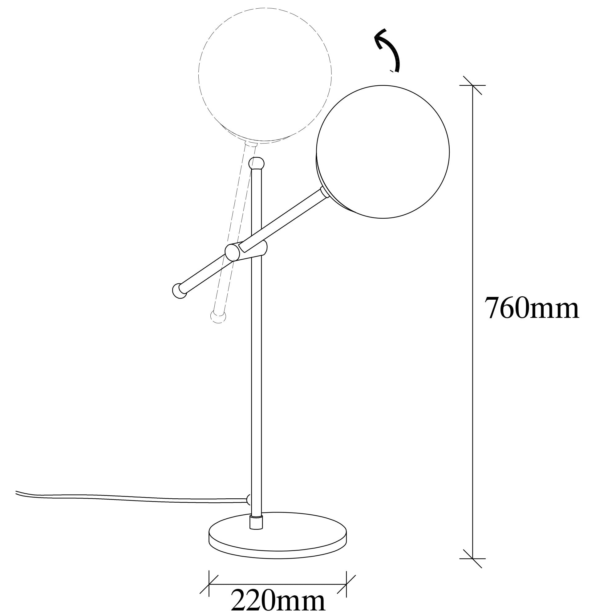 Lampe à poser 1 globe Crucium 76cm Métal Noir et Verre Blanc