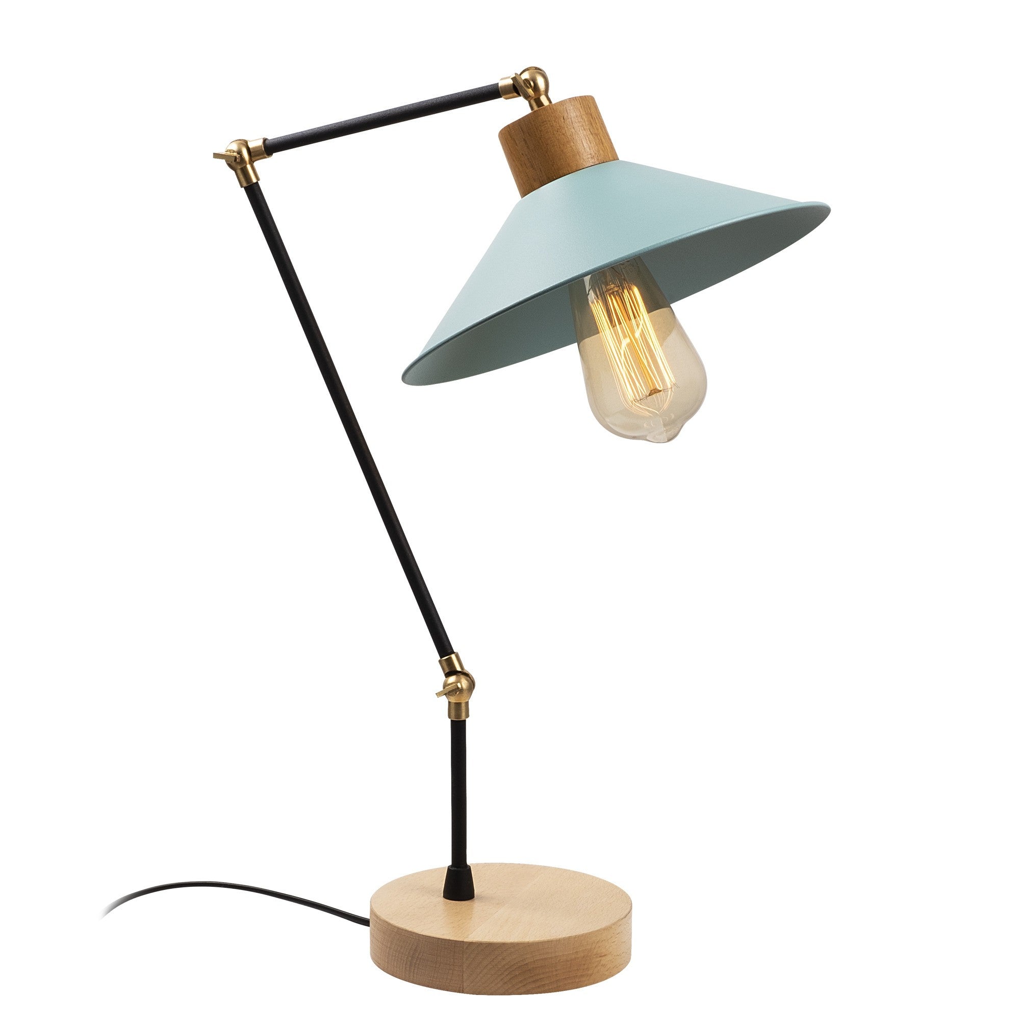 Lampe à poser à bascule Soussa H52cm Bois clair et Métal Noir et Or