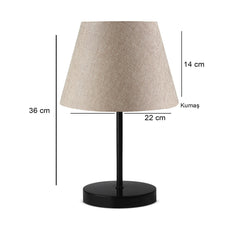 Lampe à poser Arilto structure en métal Noir avec abat-jour en tissu Beige