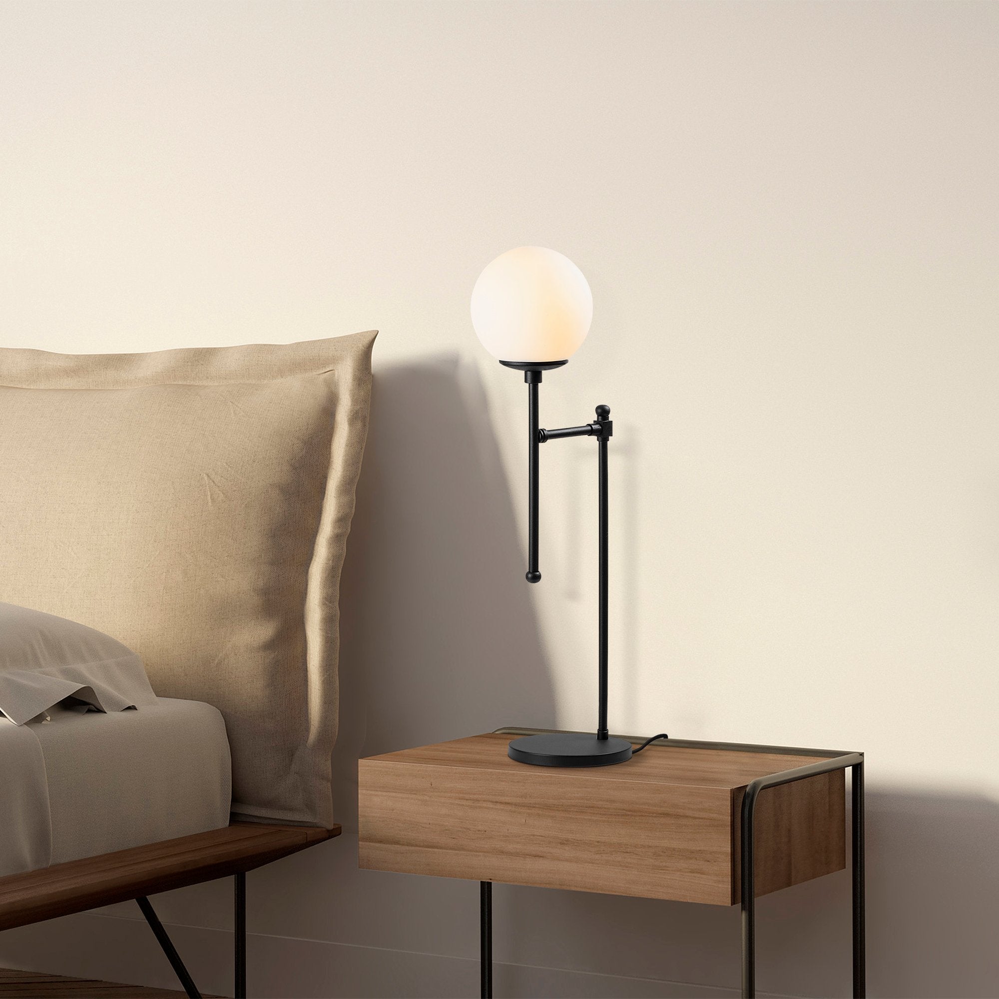 Lampe à poser design Piana Métal Noir et Verre fumé Blanc